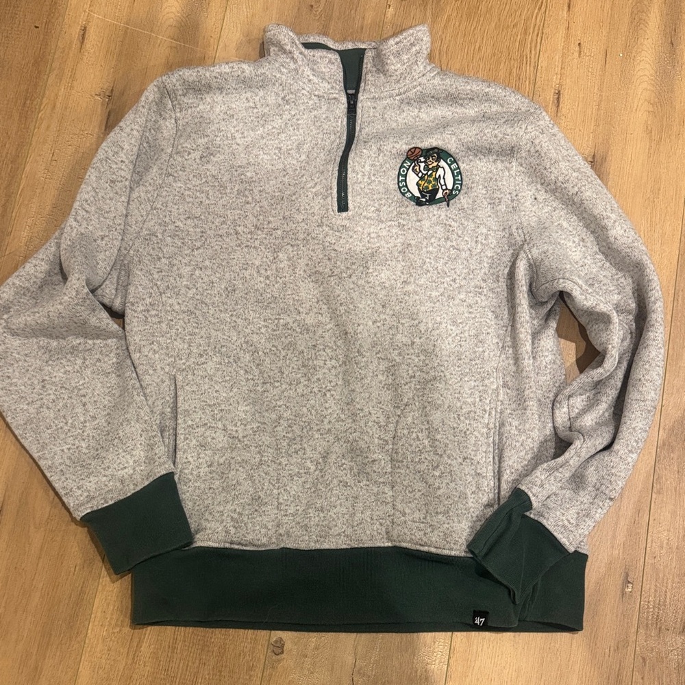 47 Brand Gray and Green Zip-Up Sweater